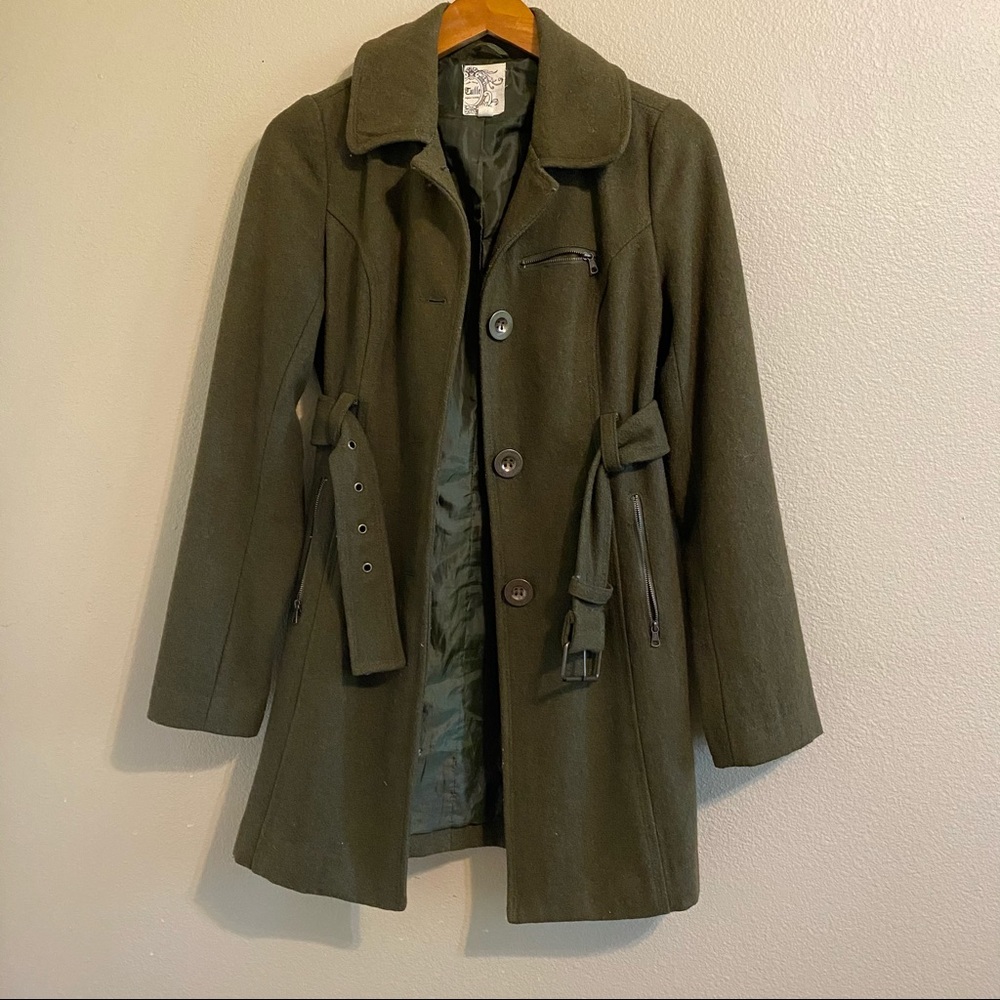 Tulle / Anthropologie Trench Coat Army Green Belted Waist Sz S